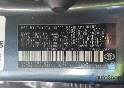 2015 Toyota Corolla S Plus z USA, uszkodzony, nr VIN 2T1BURHE5FC293653